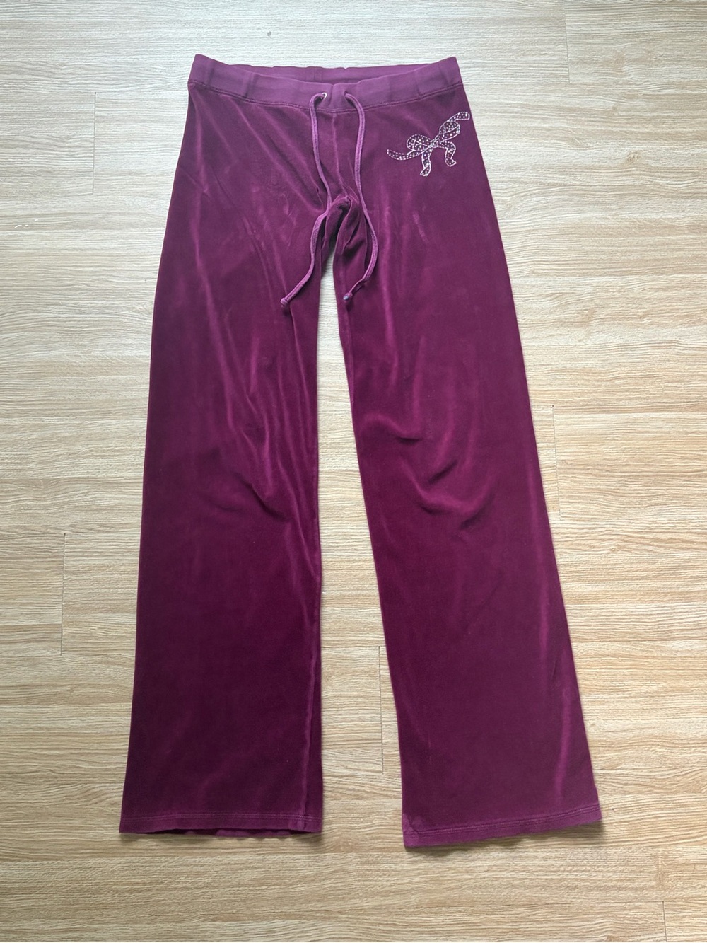 Y2K Juicy Couture Velvet Track Pants with Rhinestone Bow